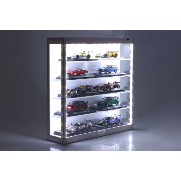 Display case with LED lighting for model cars on a scale of 1/43, 1/64 white